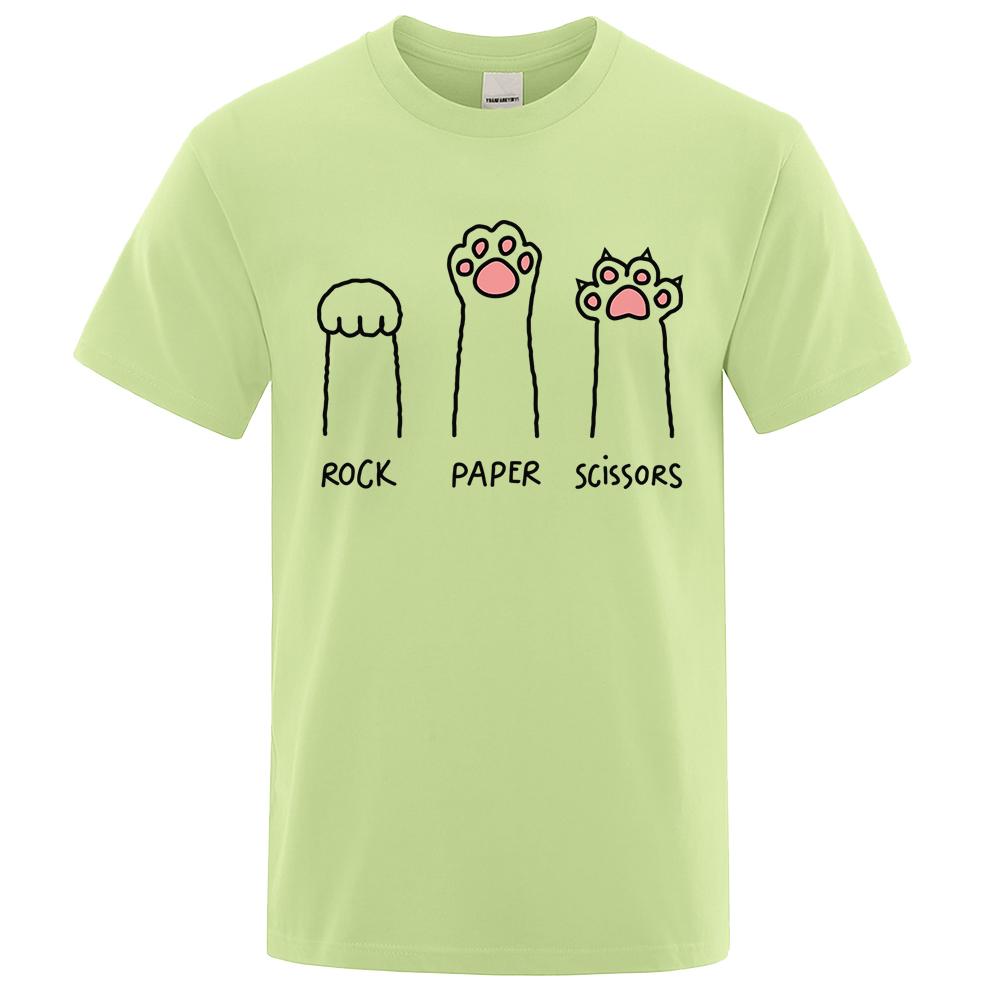 Rock Paper Scissors Funny Cat Print Clothes Men Fashion Oversize T-Shirt Casual Crewneck Tops Summer Cotton Loose T Shirt Couple