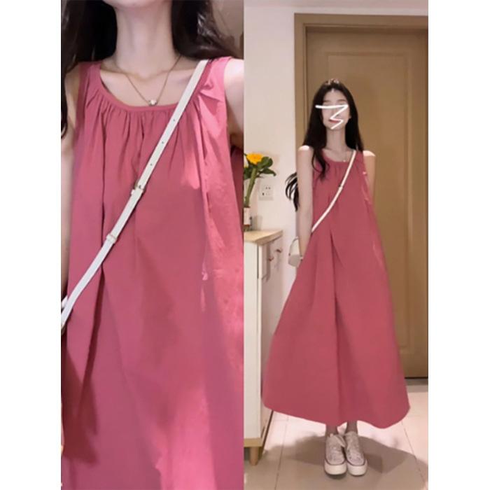 

Summer New Raspberry Powder Whitening Age Reduction Folds Shoulder Sleeveless Dress Women s Clothing S