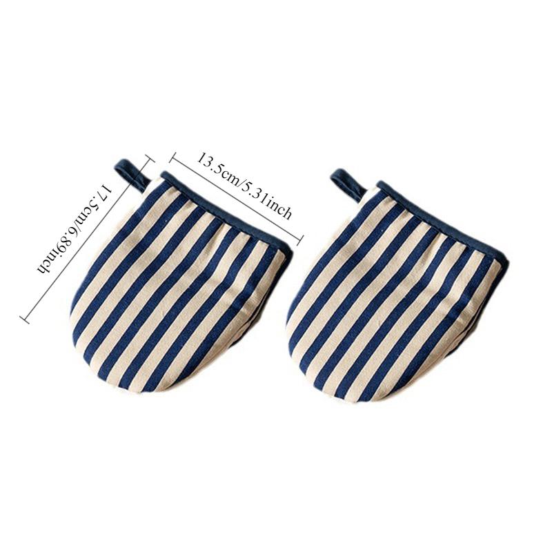 Heat-Resistant Oven Gloves Japanese-style Stripe Mini Oven Mitts Baking Gloves with Hanging Loops Hot Gloves for Cooking