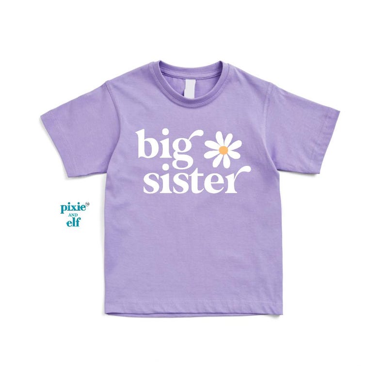 Big Sister T shirt in lavender with floral design, promoted to big sister tee, soon to be a big sister, pregnancy announcet shirt 140
