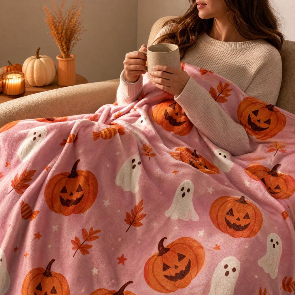 Cozy Halloween Flannel Blanket Soft Throw for Bed Couch and Sofa