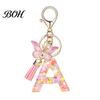 Compact Keychain Pink Series Pendant, Sequins Heart Initial Letter Charm Key Chain with Durable Butterfly Tassel Design, A-Z Holder for Bag