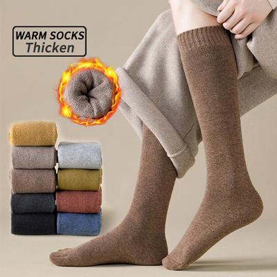 Socken Damen Winter Warm Lange Strümpfe Dicke Thermische Baumwolle Frottee Uni Harajuku Atmungsaktiv Verdicken Lässige Kniehohe Socken
