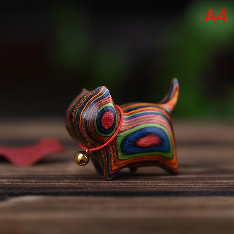 Esculturas de Gatos Tallados en Madera Arcoíris Adornos de Gatos Lindos Gatos de Madera de Colores Accesorios de Escritorio para Oficina Decoración del Hogar Regalo Recuerdos