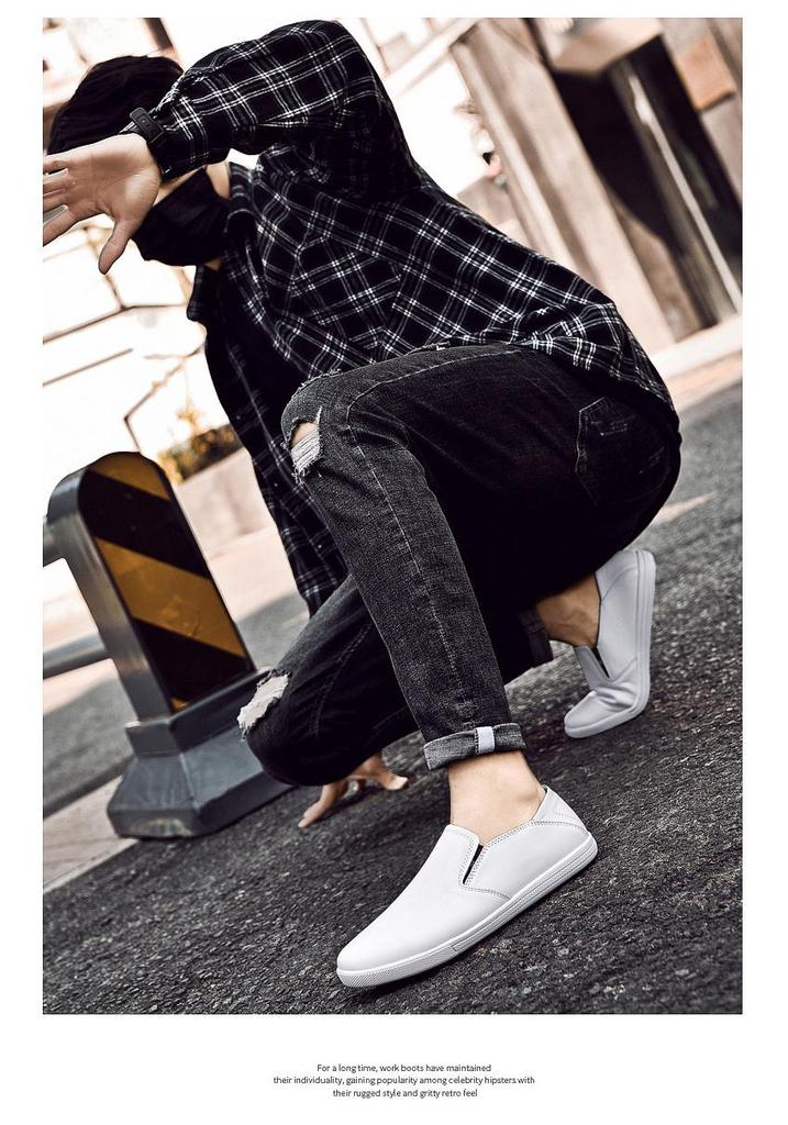 Men's Spring Casual Loafers: Breathable Two-Use Cowhide White Slip-Ons