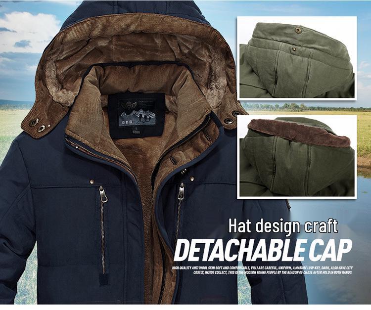 Men's Mid-Length Winter Cotton Jacket - Thick, Velvet-Lined, Windproof, Warm Coat for Casual Wear, Suitable for Young and Middle-Aged Men.