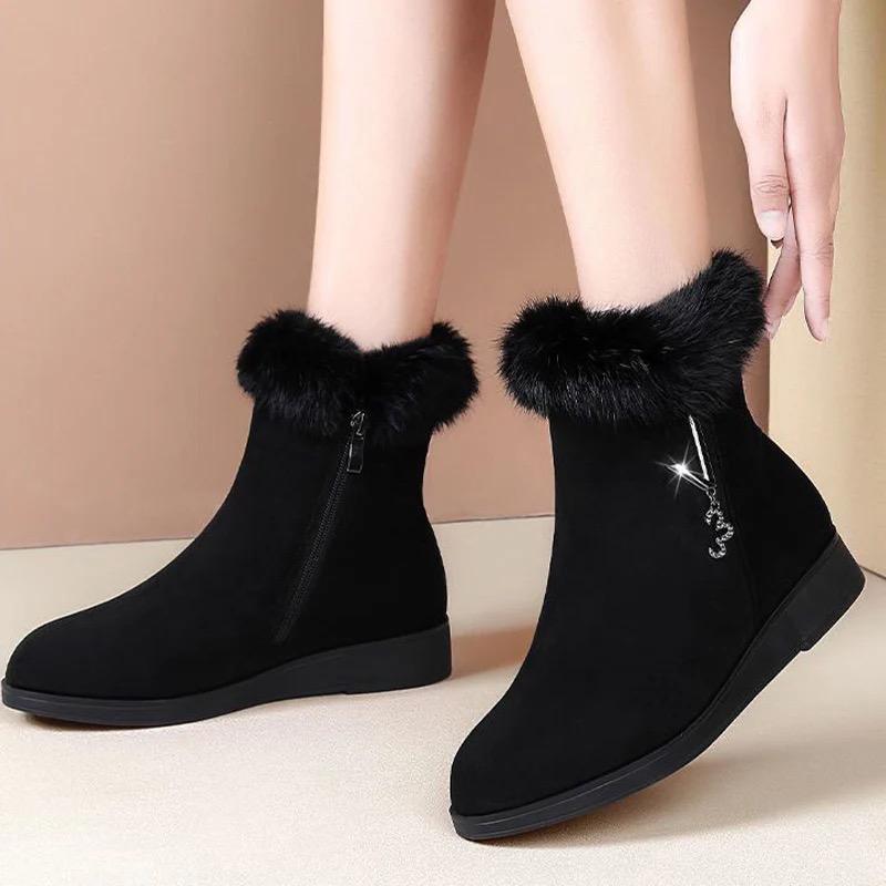 Womens Boots Plush Warm Fluffy Snow Boot Fashion Zipper Ankle Boots 2025New Winter Boota for Women Anti-slip Platform Boot