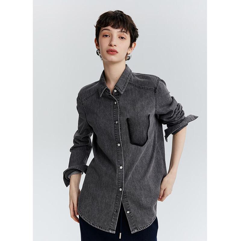 MONOVICH Women s Retro Washed Denim Long-Sleeve Shirt XL
