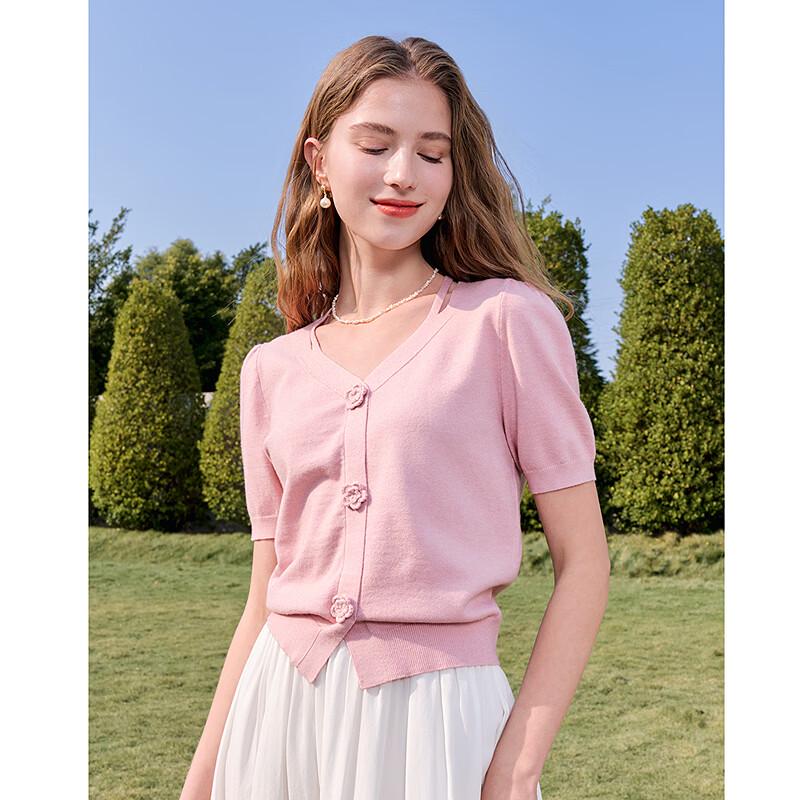 Betu Women's V-Neck Floral Short Sleeve Knit Top