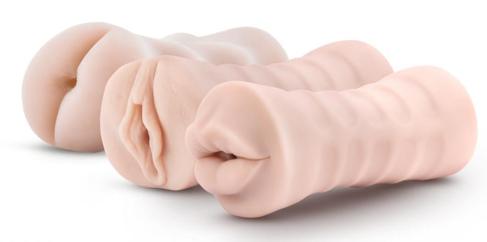 Lot 3 Realistic Vibrating Masturbators ADRIANA Anus Vagina Mouth - M For Men - Realistic Masturbators