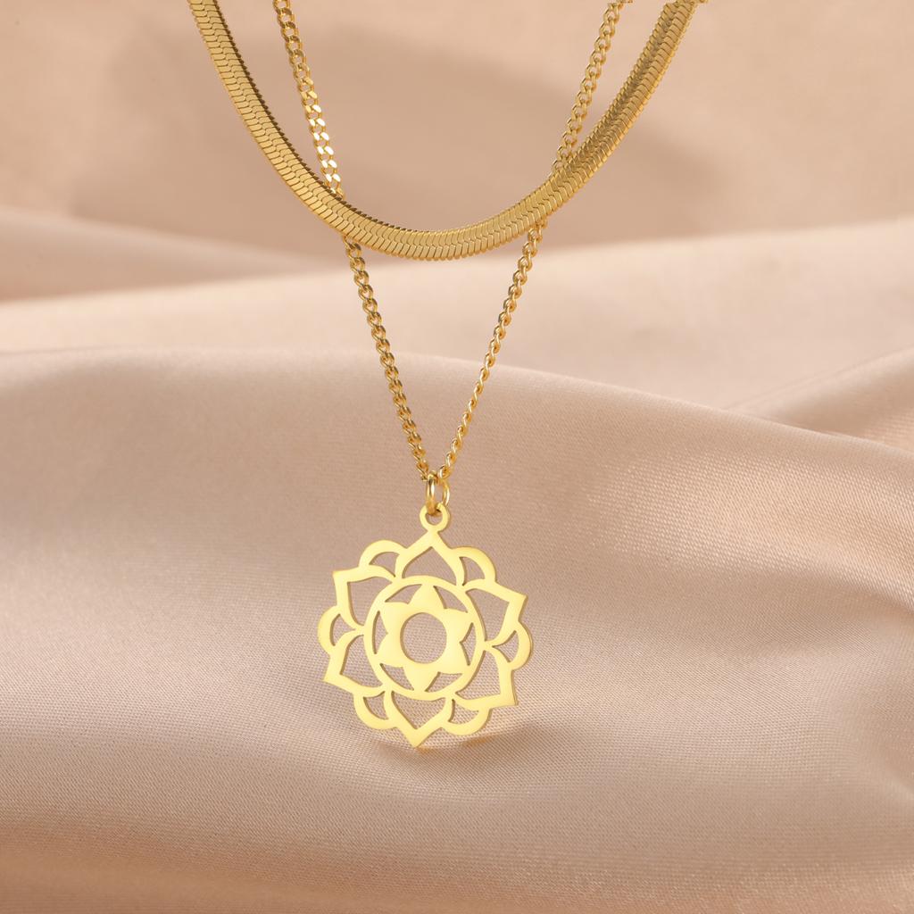 LIKGREAT Yoga Lotus Necklaces Stainless Steel Flower of Life Pendant Women Girls Mandala Healing Buddha Spiritual Chakra Jewelry