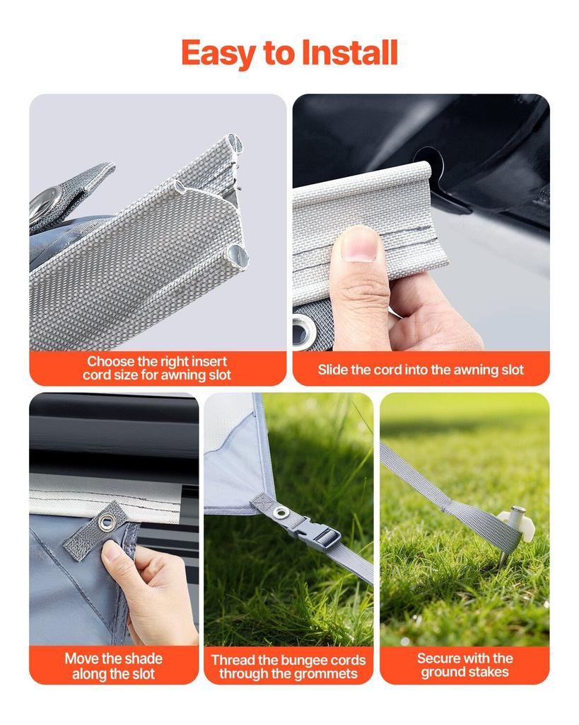 RV Awning Sun Shade Screen, 2 X 4.3 M Polyester Mesh Sun Shading Screen (Fits 4.5 M Awnings), Double-Stitched Breathable Sunscreen for RVs Travel and