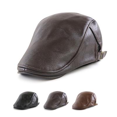 Solid Color PU Leather Forward Cap Men Women Cap Painter's Cap Warm Newsboy Caps for Men Peaked Cap