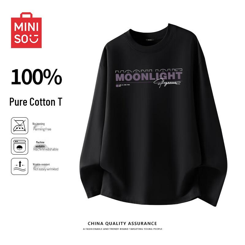 Miniso Men s Relaxed Fit Heavyweight Cotton Long-Sleeve T-Shirt L