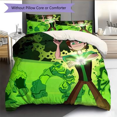 Ben 10 Pattern Bedding Quilt Set Home Decoration Gift (1 * Duvet Cover + 2 * Pillowcase Without Core)