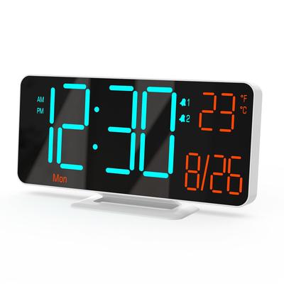 KOSUMOSU Digital Alarm Clock, Brightness Adjustable Desk Clock, 6.7-inch White LED Clock for Bedroom, Classroom Digital Clock with DateSecondDay of