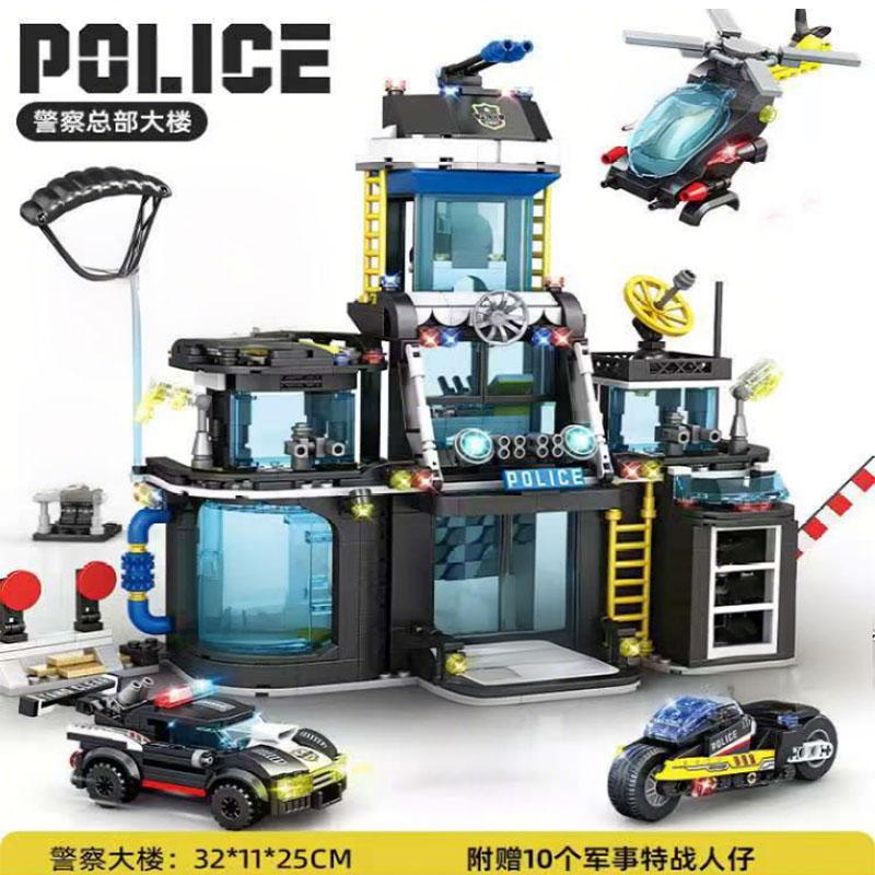 Giant Police Station Architecture Building Blocks Airplane Motorcycle Police Car Building Blocks DIY Children Toy Holiday Gift