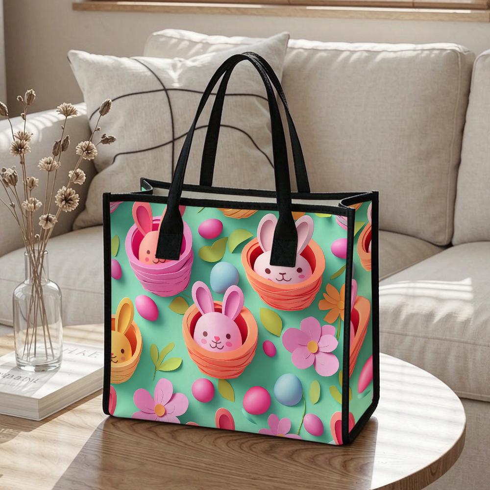Cute Easter Bunny Pattern Tote Bag Fashionable Portable Shopping Handbag for Daily Use