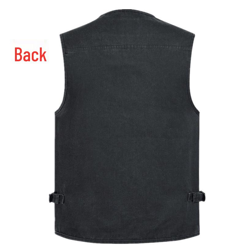 Men's Army Green Multi-Pocket Cotton Tank Top, Plus Size 10XL, Spring/Autumn Wear