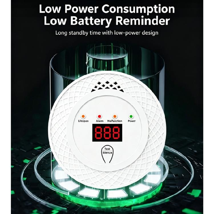 Indoor Carbon Monoxide Alarm with Display Reading, Statuses Markers and Flexible Battery Supply for Home Areas Daily