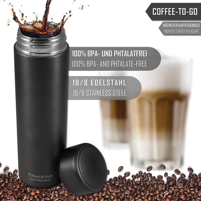 Bouteille Thermos Infuseur à Thé - 450ML - Acier Inoxydable - Couleur Noir - Double Paroi