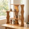 Tabletop Rack Curved Side Panel Wooden Tea Cup Warm Brown Finish Storage Stand