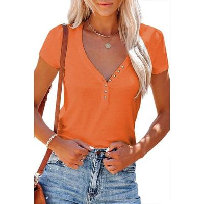 T-shirt Sexy à col en V pour femme Printemps Été Manches Courtes Hauts