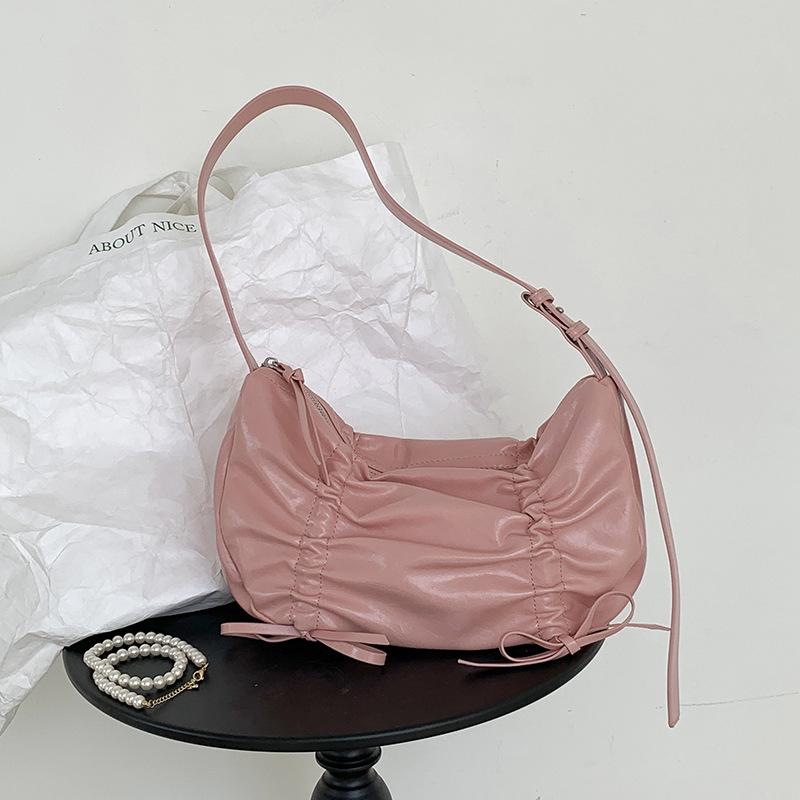 

Wrinkled Single Shoulder Underarm Bag, Niche Design, Trendy Bag, Women s Versatile, High-end, Summer Style PU Soft Leather Handbag розовый