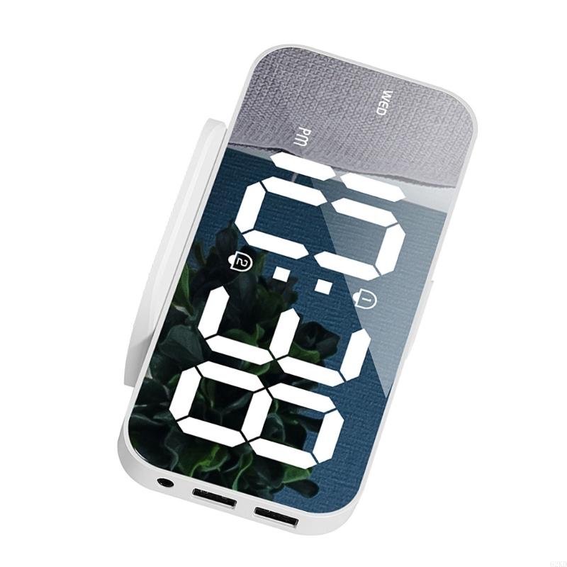 62KD 6.7Inch LED Mirrored Digital Alarm Clock with Adjusted Brightness USB 2 Alarms