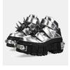 New silvery men Shoes Punk Style Lace-up Heel Height 6CM Platform Shoes Woman Gothic Ankle Rock Boots Metal Decor Woman Sneakers