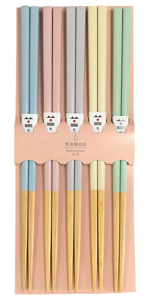 

Alphax Chopsticks, Made in Japan, Natural Wood, Dishwasher Safe, Pastel Lacquered, Set of 5, 23cm