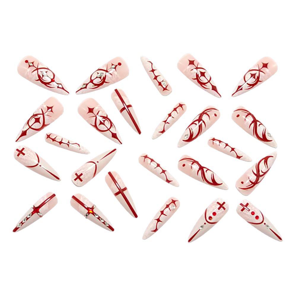 Gothic Cat Eye White Gradient Lace Long Pointed Press-On Nails