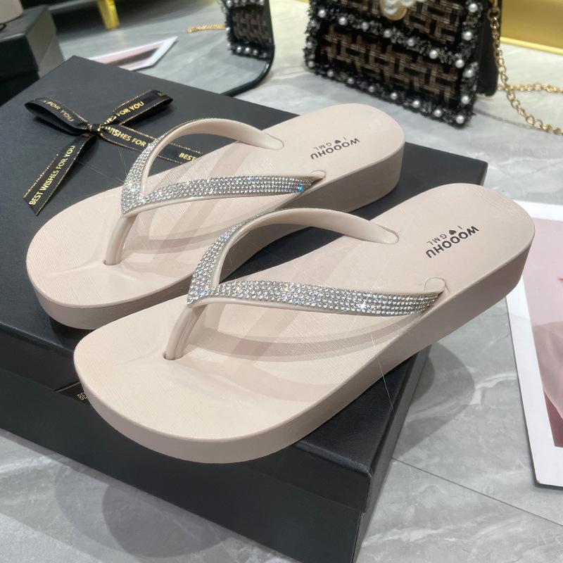 

Gaomeilun WOOOHU Женские шлепанцы на среднем каблуке с блестящими стразами, нескользящие, водонепроницаемые - Модная, универсальная пляжная обувь 37 (runs small) абрикосовый