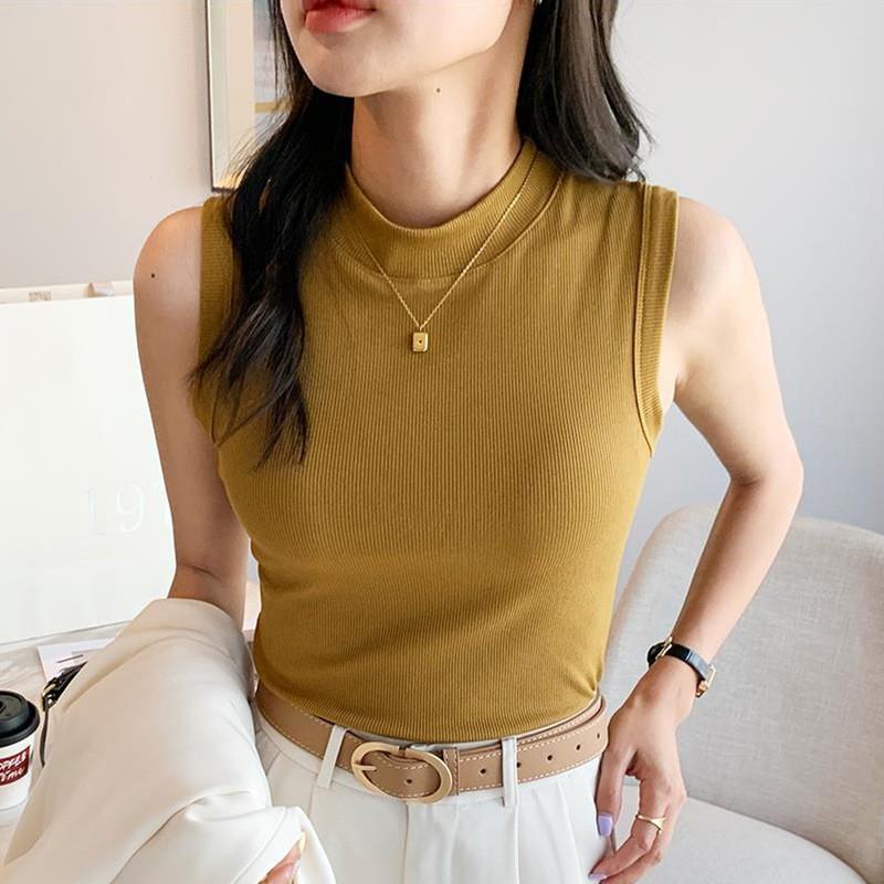 Elegance Stylish Vest Round Neck Camisole Undershirt Female Summer Thin Section Outside Wear Inside The Threaded Bottoming Shirt Slim Sleeveless Tops