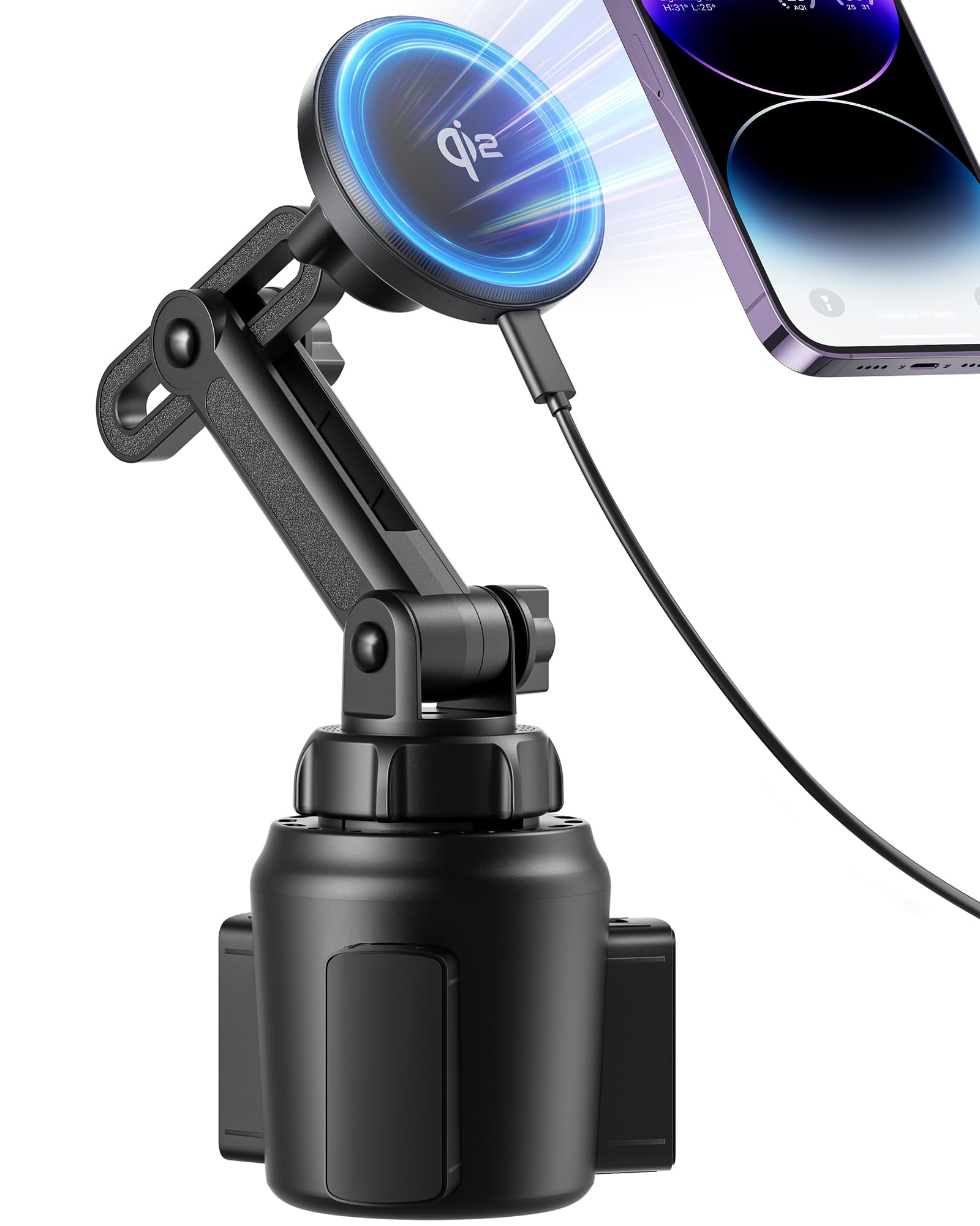 enGMOLPHY Совместимый с MagSafe Беспроводной Последний Qi2 Магнитный Автомобильный Магнитный Беспроводной Зарядный Стакан до 15 Вт Быстрая Регулируемая Совместимость с iPhone MagSafe чёрный