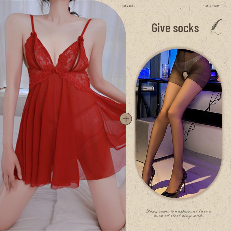 Sexy Night Lingerie Temptation Lace Transparent Plussize Open Crotch Sleepwear