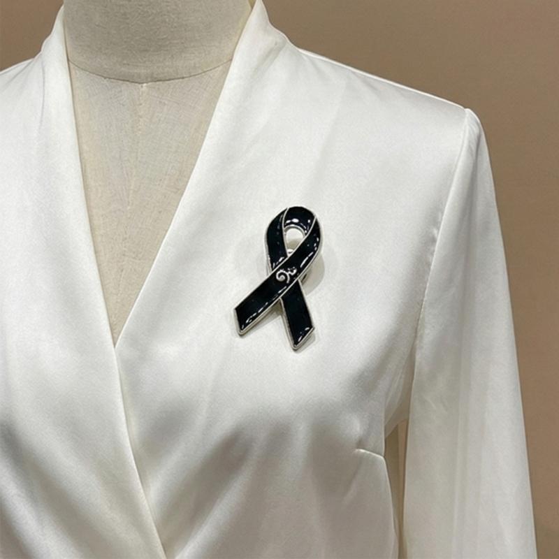 10 Piece Stylish Black Ribbon Badge For Cancer Awareness Programs And Formal Clothing Alloy Enamel Brooch Corsage Pin