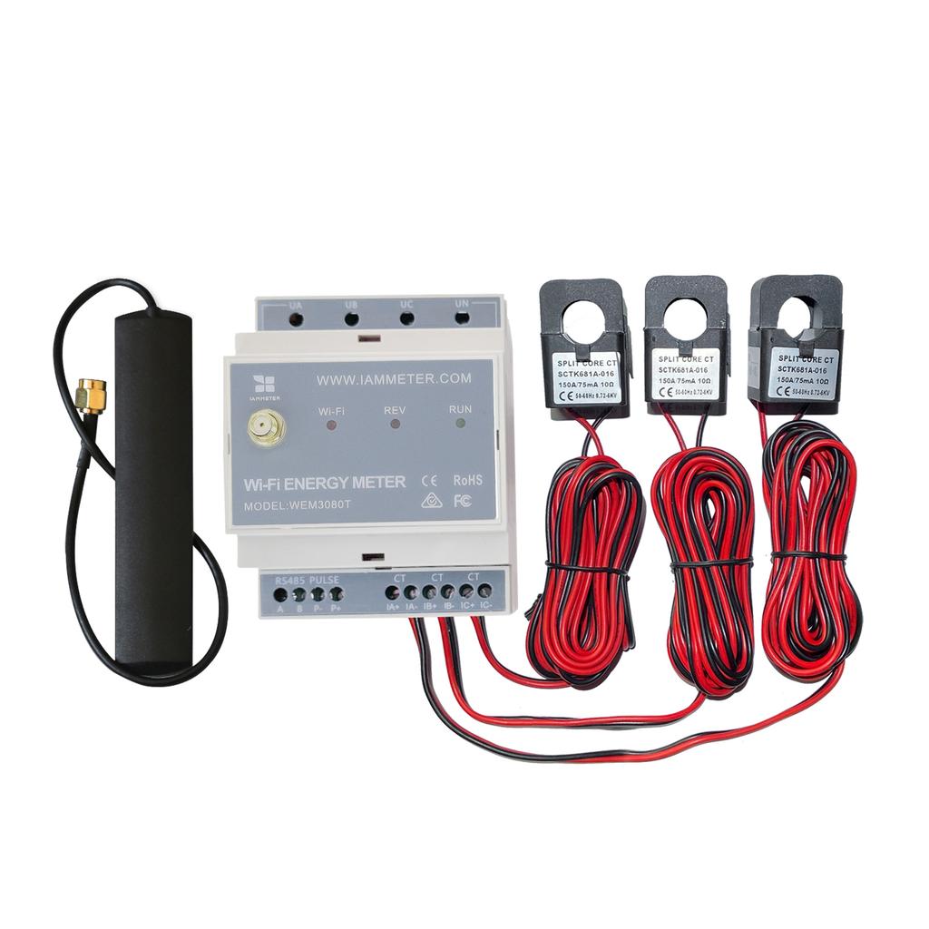 IAMMETER Bidirectional 3-Phase Energy Meter with WiFi, DIN Rail, Solar System Electricity Usage Monitor Modbus TCP/RTU, WEM3080T