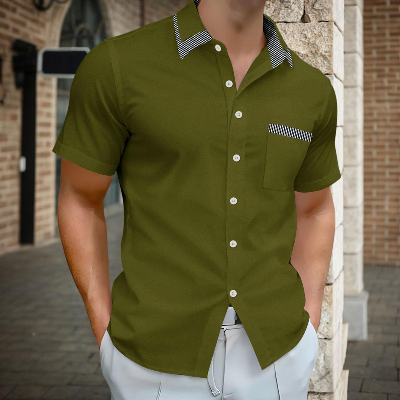 

Mens Short Sleeve Dress Shirts Casual Wrinkle Free Button Down Shirts Striped Collar Vacation Beach Summer Tops L