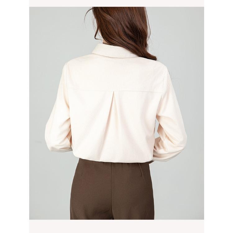 Sztruksowa Koszula Retro Kobiety Jesień Zima Vintage Elegancka Bluzka