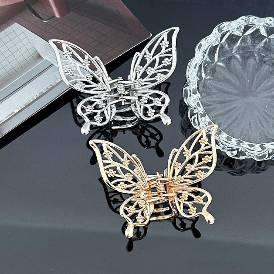 2PCS Premium Hollow Butterfly Metal Hair Claw Clips Elegant Gold Silver Geometric Shark Hair Clamp Ponytail Holder Accessories 2pieces pack