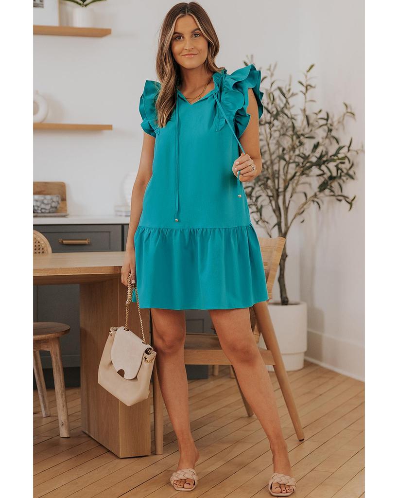 Azura Exchange Tiered Ruffled Sleeves Mini Dress with Pockets