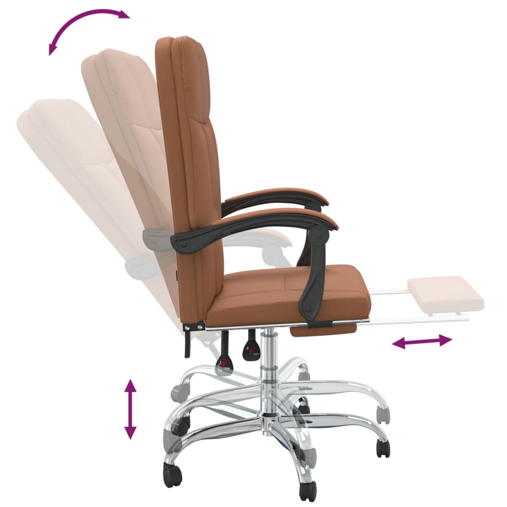 Office Chair with Reclining Function Brown Artificial Leather