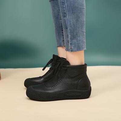 Autumn Women's Ankle Boots High Solid Heart PU Leather Sneakers Boots Work Platform Skate Sneakers