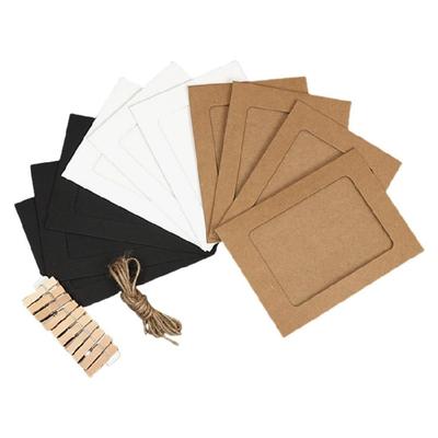Papier-Fotorahmen-Set aus 10 Stück mit Seil und Holzklammern, 3 Farbdesigns, Bilderrahmen für Zuhause, Büro, Wanddekoration