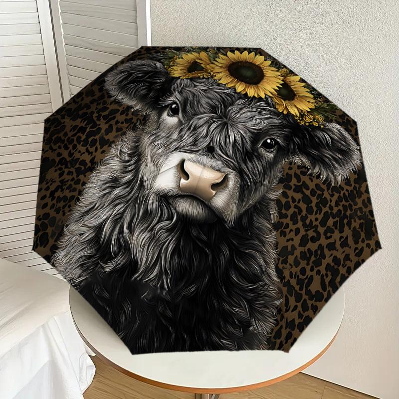 1PC Cow Sunflower Umbrella-8-Rib Reinforced, Automatic Open, Lightweight & Durable, Cute Fashion Accessory for Outdoor-P28