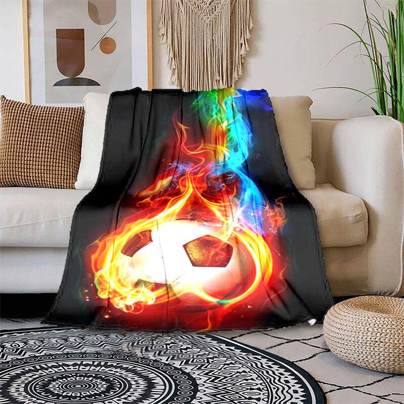 1PC Soccer, basketball, colorful water and fire pattern blanket, all season lightweight home office outdoor nap multifunctional blanket