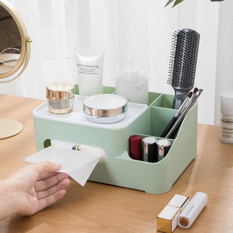 Tabletop Tissue Box Makeup Organizer Paper Box Cover Desktop Storage Box Phone Holder Cosmetic Storage Rack Napkin Holder