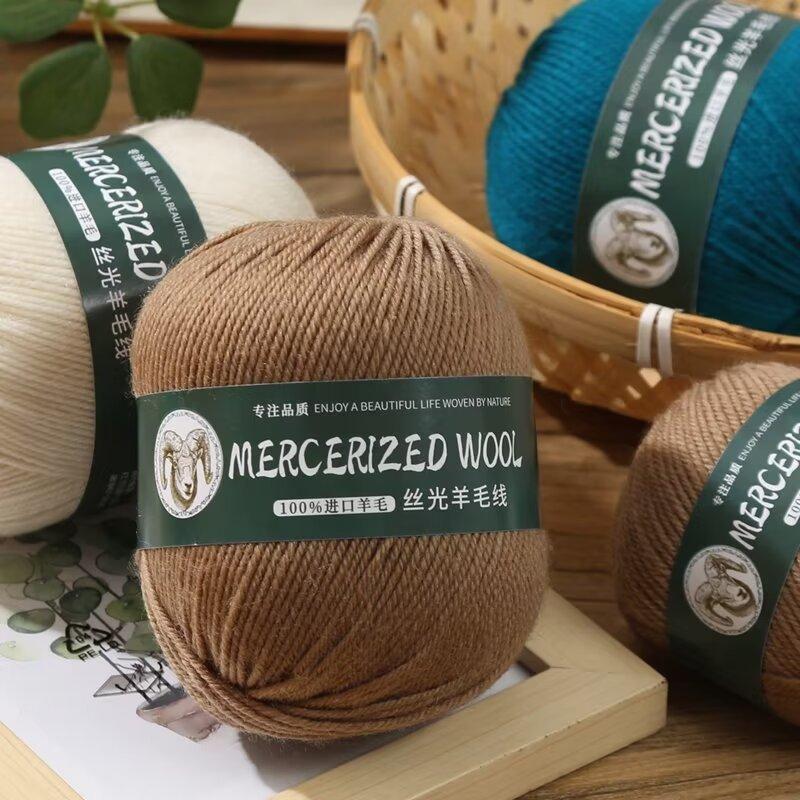 50g Mercerized Pure Wool Thread Hand-woven Medium Thick Sweater Jacket Scarf Thread Baby Whole Yarn Ball Crocheting
