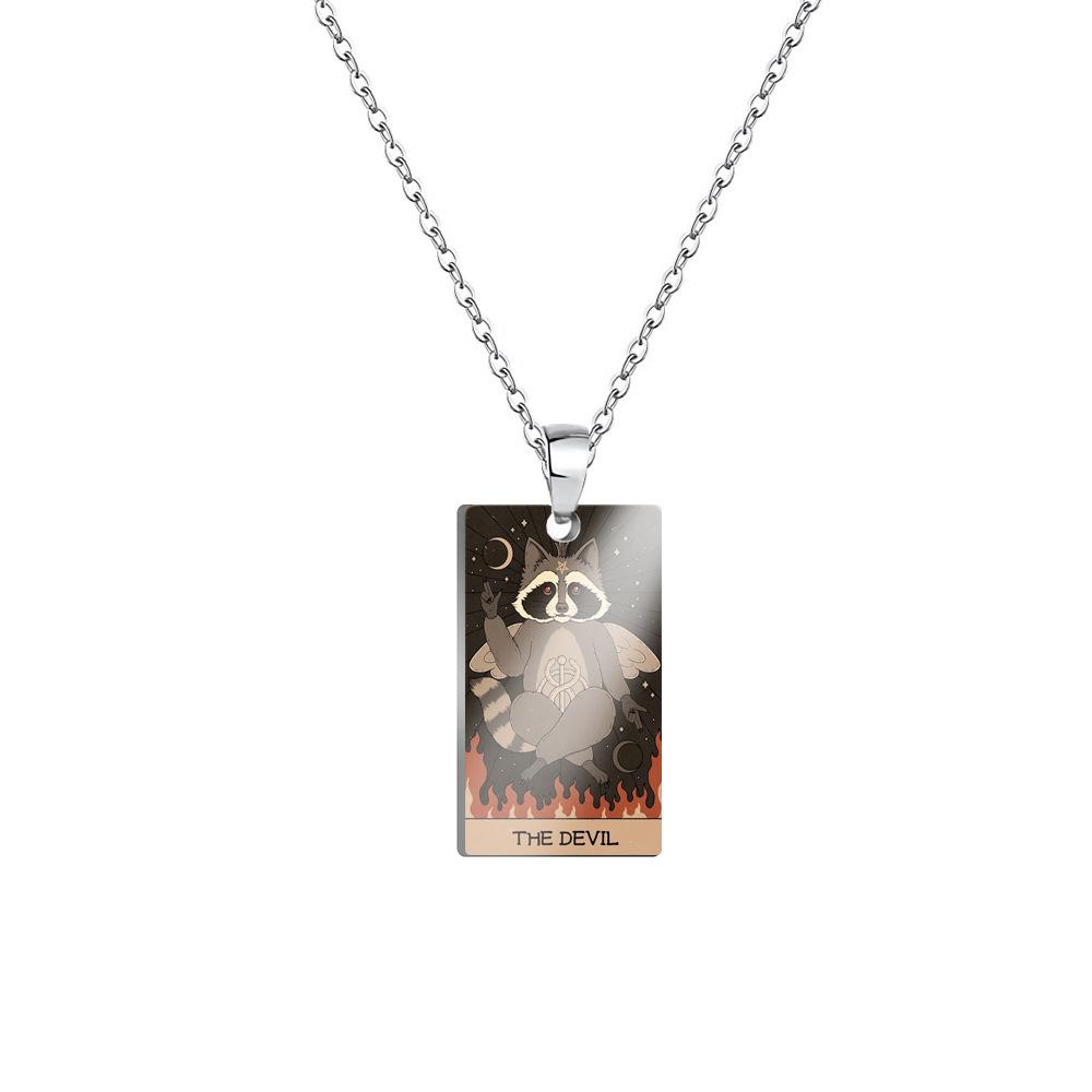 Europe and America Stainless Steel Colorful Printed Raccoon Necklace Good Friend Tarot Card Party Jewelry Accessory